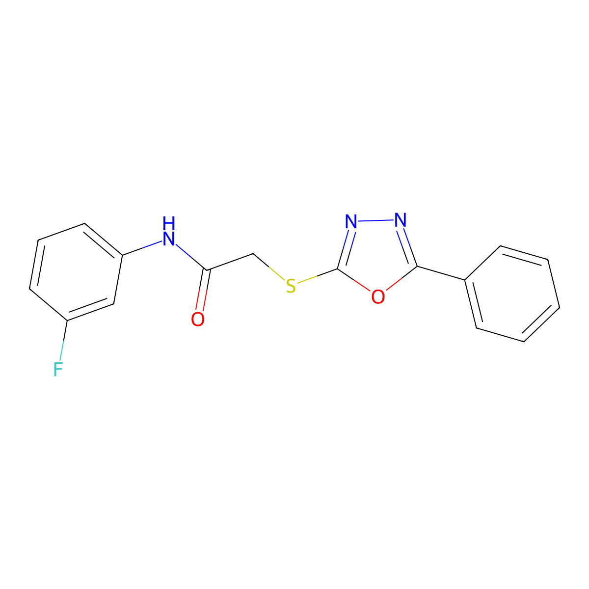 N-(3-fluorophenyl)-2-[(5-phenyl-1,3,4-oxadiazol-2-yl)sulfanyl]acetamide molecular structure, CAS 713490-48-3