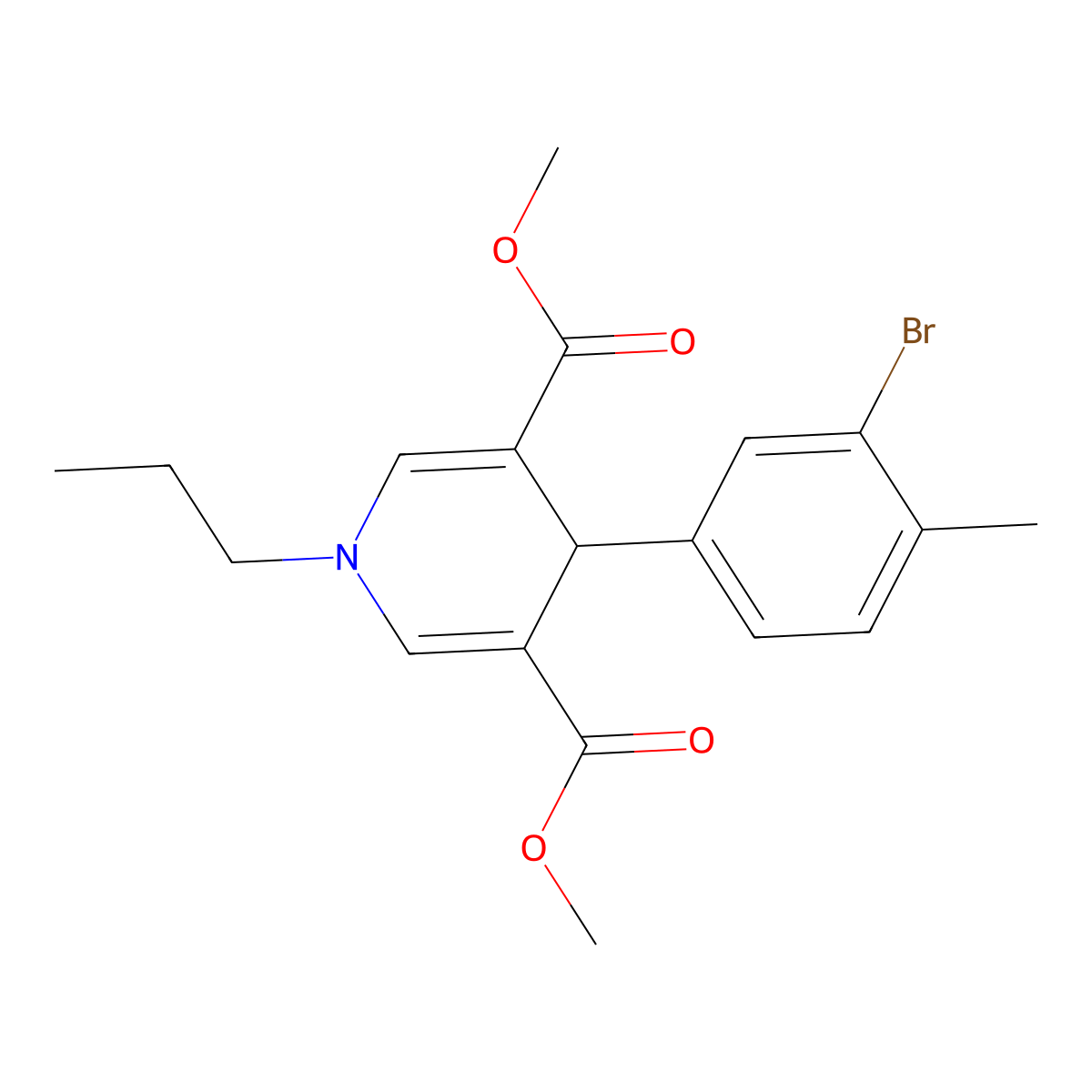 Dimethyl 4-(3-bromo-4-methylphenyl)-1-propyl-1,4-dihydropyridine-3,5-dicarboxylate molecular structure, CAS 713490-50-7