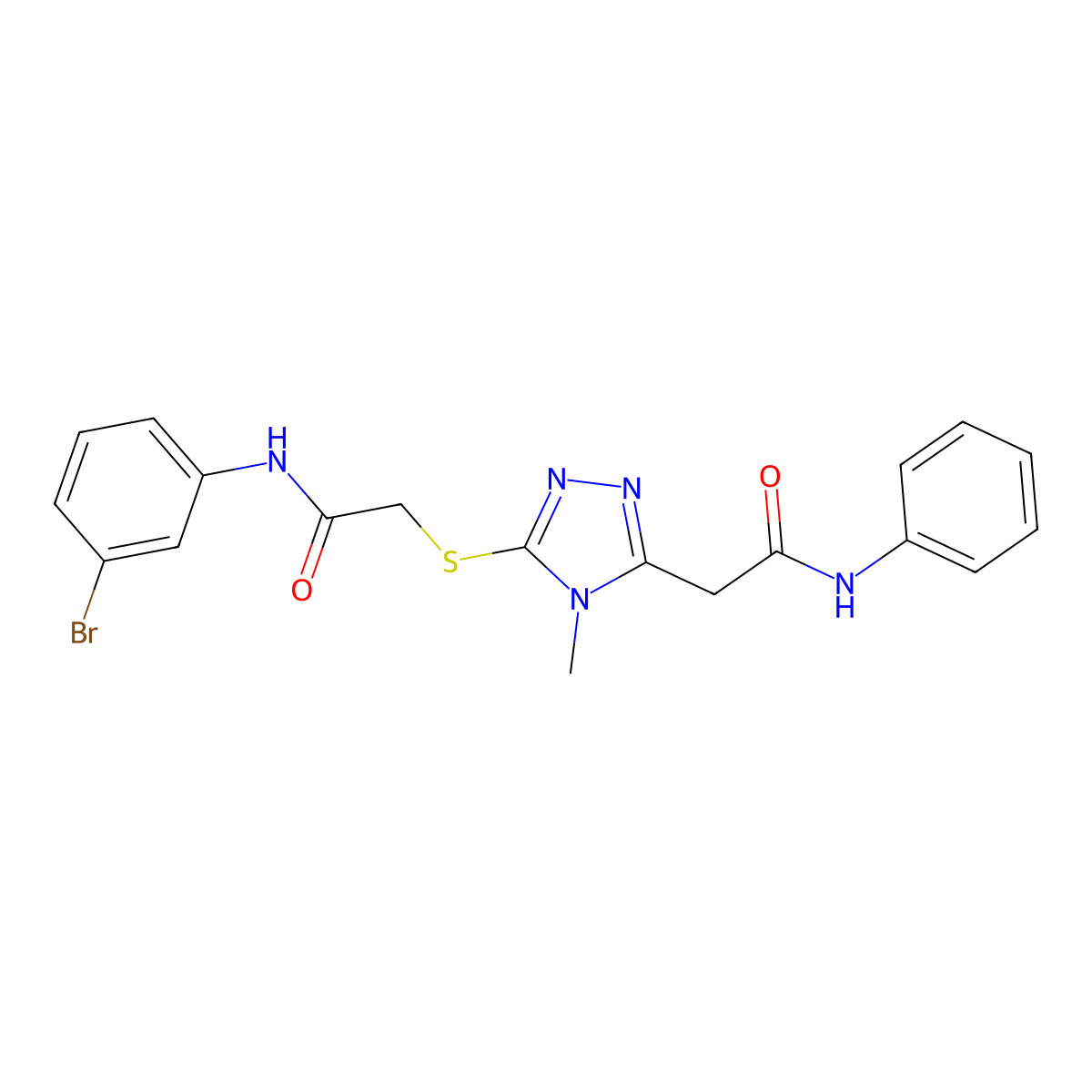 2-[5-[2-(3-bromoanilino)-2-oxoethyl]sulfanyl-4-methyl-1,2,4-triazol-3-yl]-N-phenylacetamide molecular structure, CAS 713490-86-9