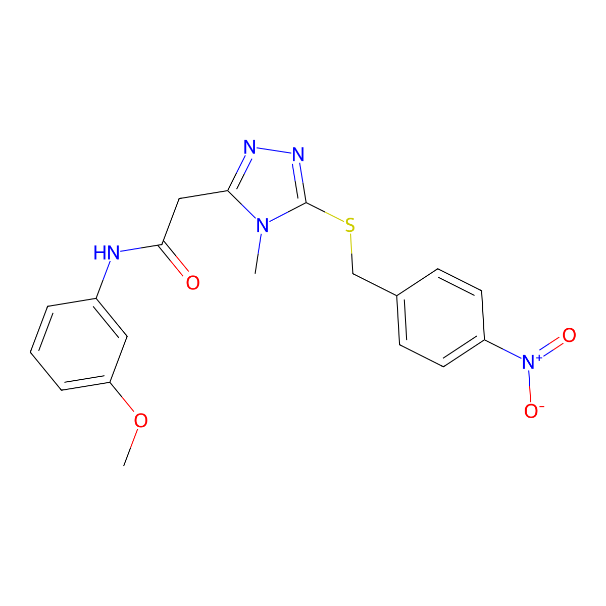 N-(3-methoxyphenyl)-2-[4-methyl-5-[(4-nitrophenyl)methylsulfanyl]-1,2,4-triazol-3-yl]acetamide molecular structure, CAS 713491-17-9