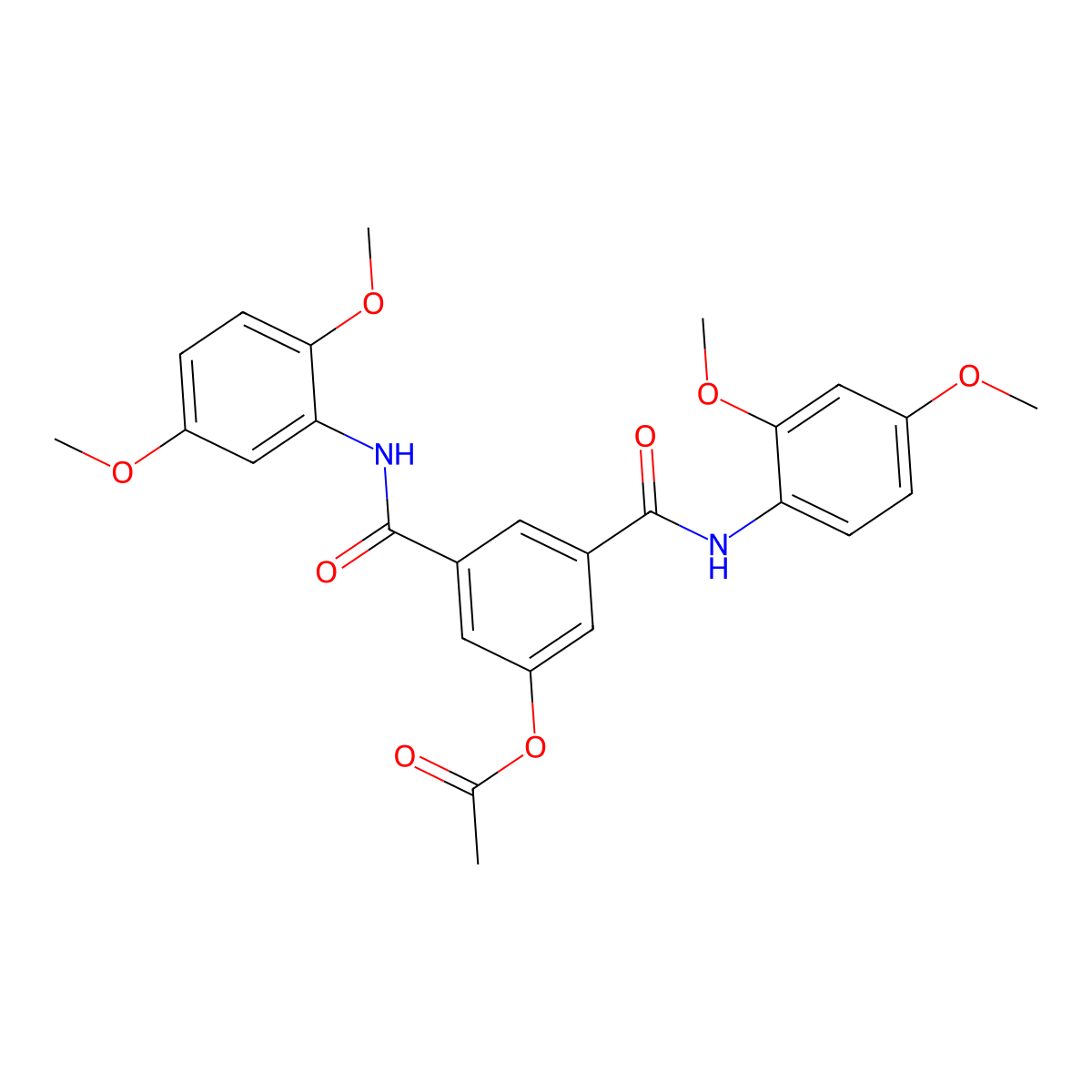 3-((2,4-Dimethoxyphenyl)carbamoyl)-5-((2,5-dimethoxyphenyl)carbamoyl)phenyl acetate molecular structure, CAS 713491-34-0