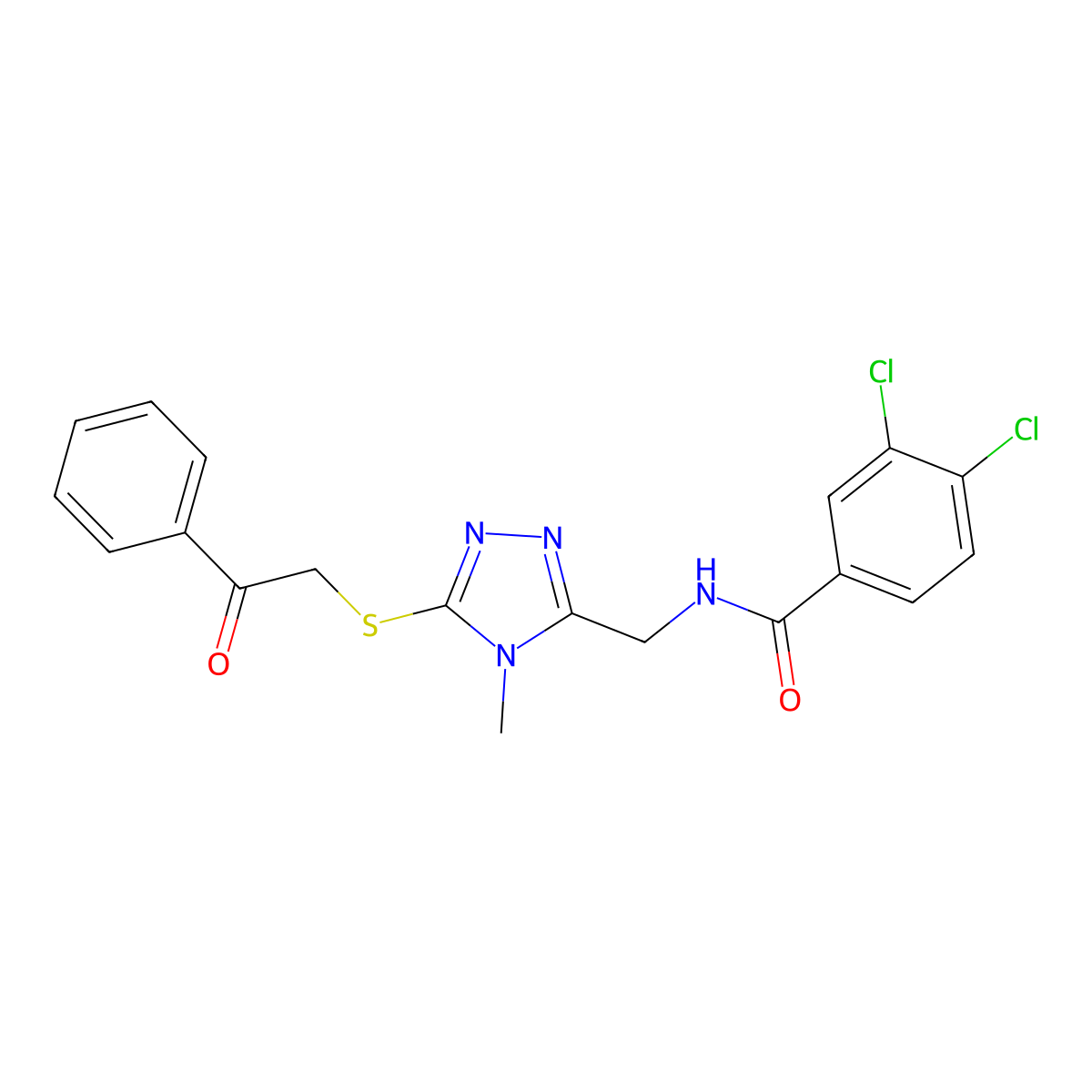 3,4-dichloro-N-[(4-methyl-5-phenacylsulfanyl-1,2,4-triazol-3-yl)methyl]benzamide molecular structure, CAS 713491-37-3