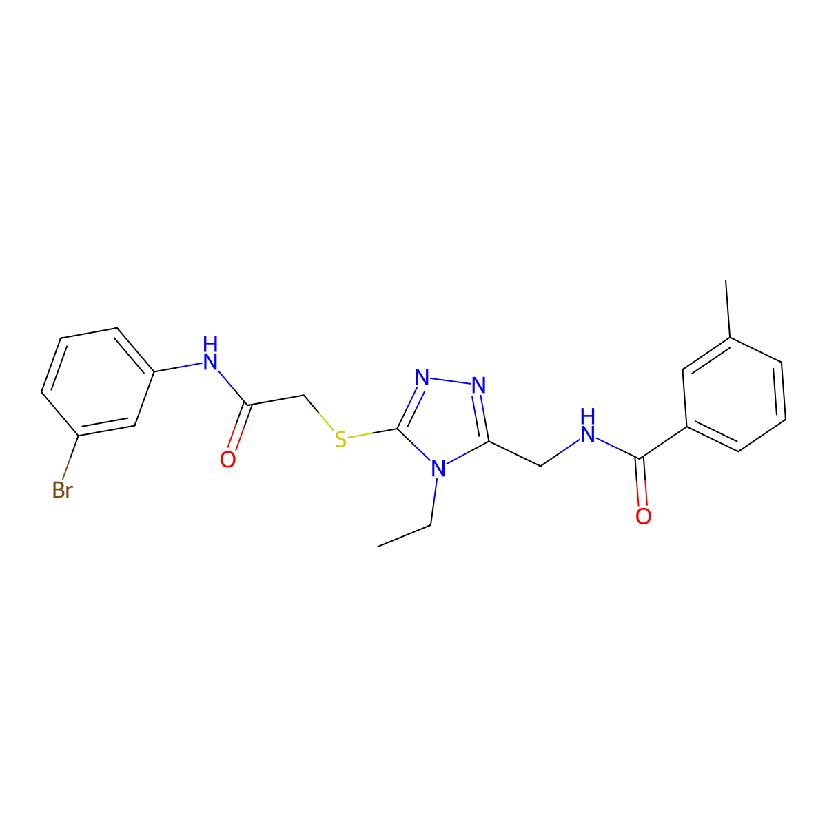N-[[5-[2-(3-bromoanilino)-2-oxoethyl]sulfanyl-4-ethyl-1,2,4-triazol-3-yl]methyl]-3-methylbenzamide molecular structure, CAS 713491-44-2