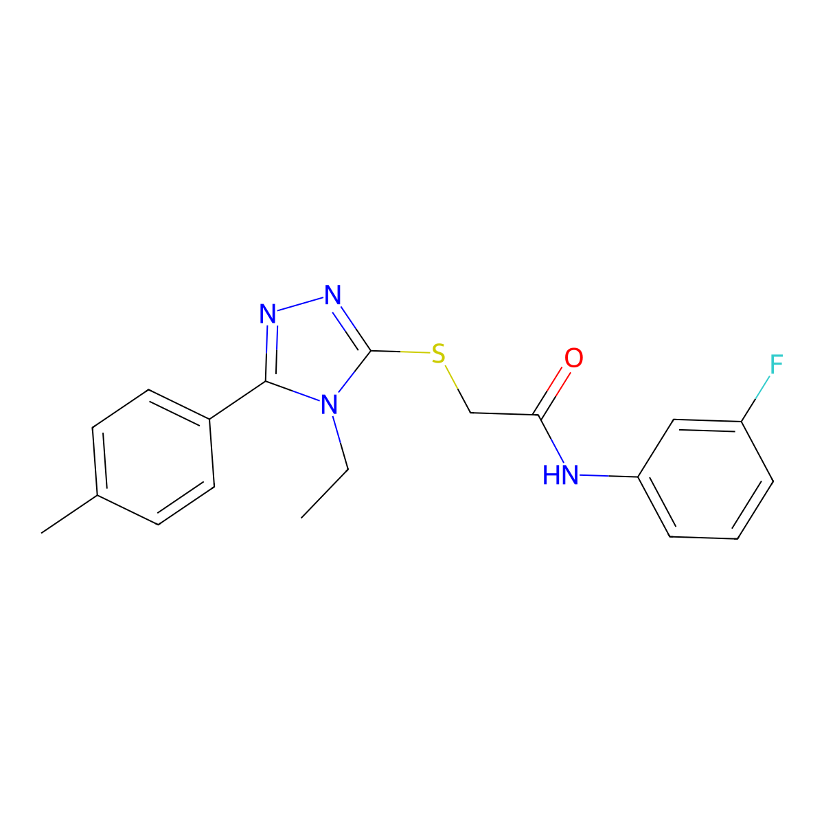 2-[[4-ethyl-5-(4-methylphenyl)-1,2,4-triazol-3-yl]sulfanyl]-N-(3-fluorophenyl)acetamide molecular structure, CAS 713491-46-4
