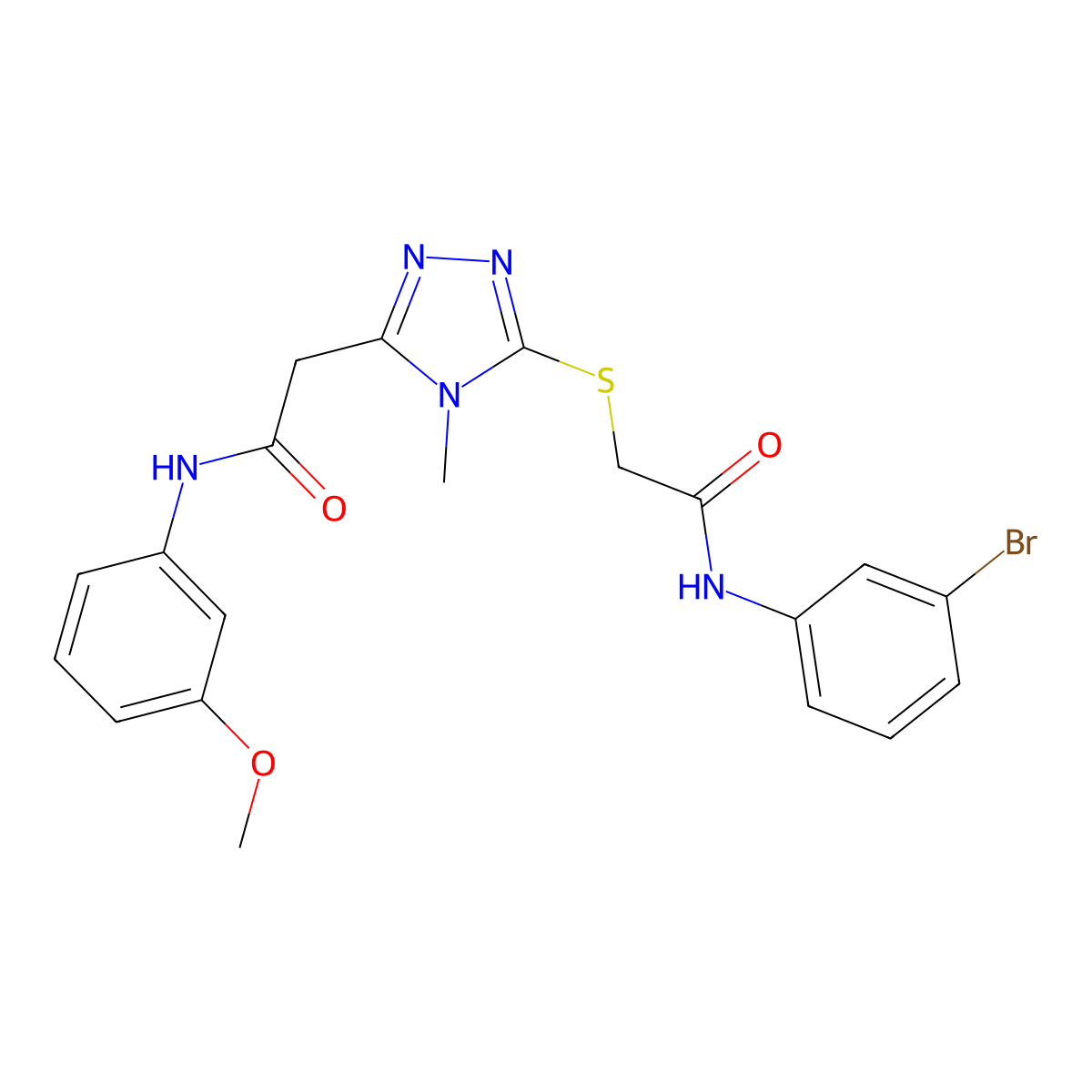 2-[5-[2-(3-bromoanilino)-2-oxoethyl]sulfanyl-4-methyl-1,2,4-triazol-3-yl]-N-(3-methoxyphenyl)acetamide molecular structure, CAS 713491-58-8