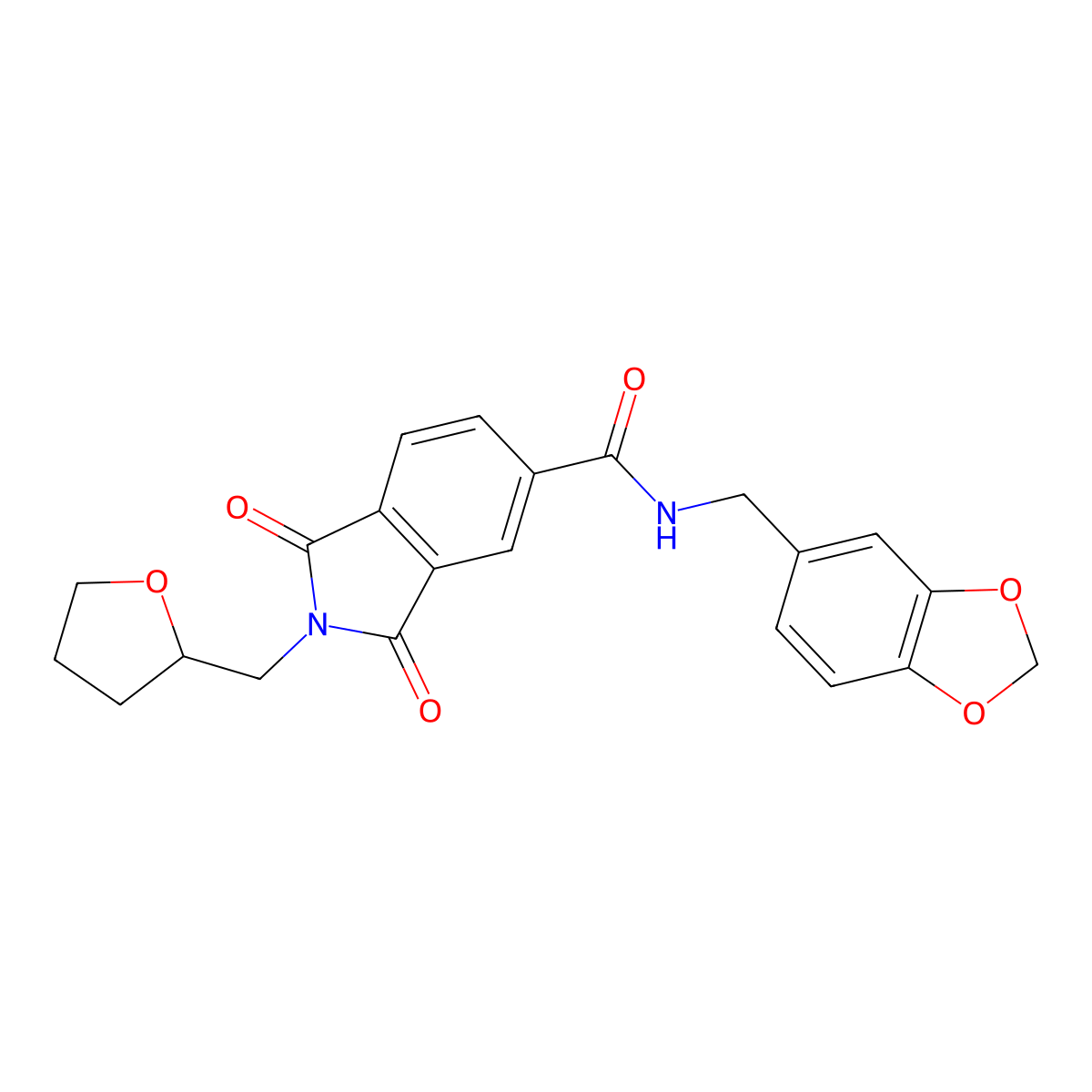 N-(1,3-benzodioxol-5-ylmethyl)-1,3-dioxo-2-(oxolan-2-ylmethyl)isoindole-5-carboxamide molecular structure, CAS 713491-61-3