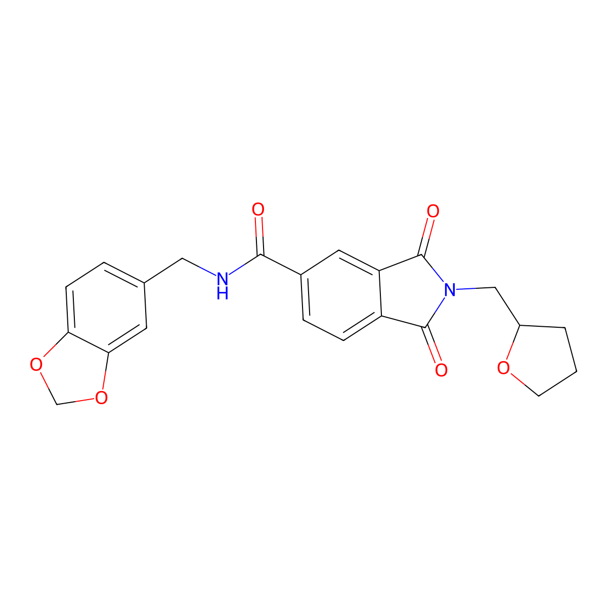 N-(1,3-benzodioxol-5-ylmethyl)-1,3-dioxo-2-(oxolan-2-ylmethyl)isoindole-5-carboxamide molecular structure, CAS 713491-61-3
