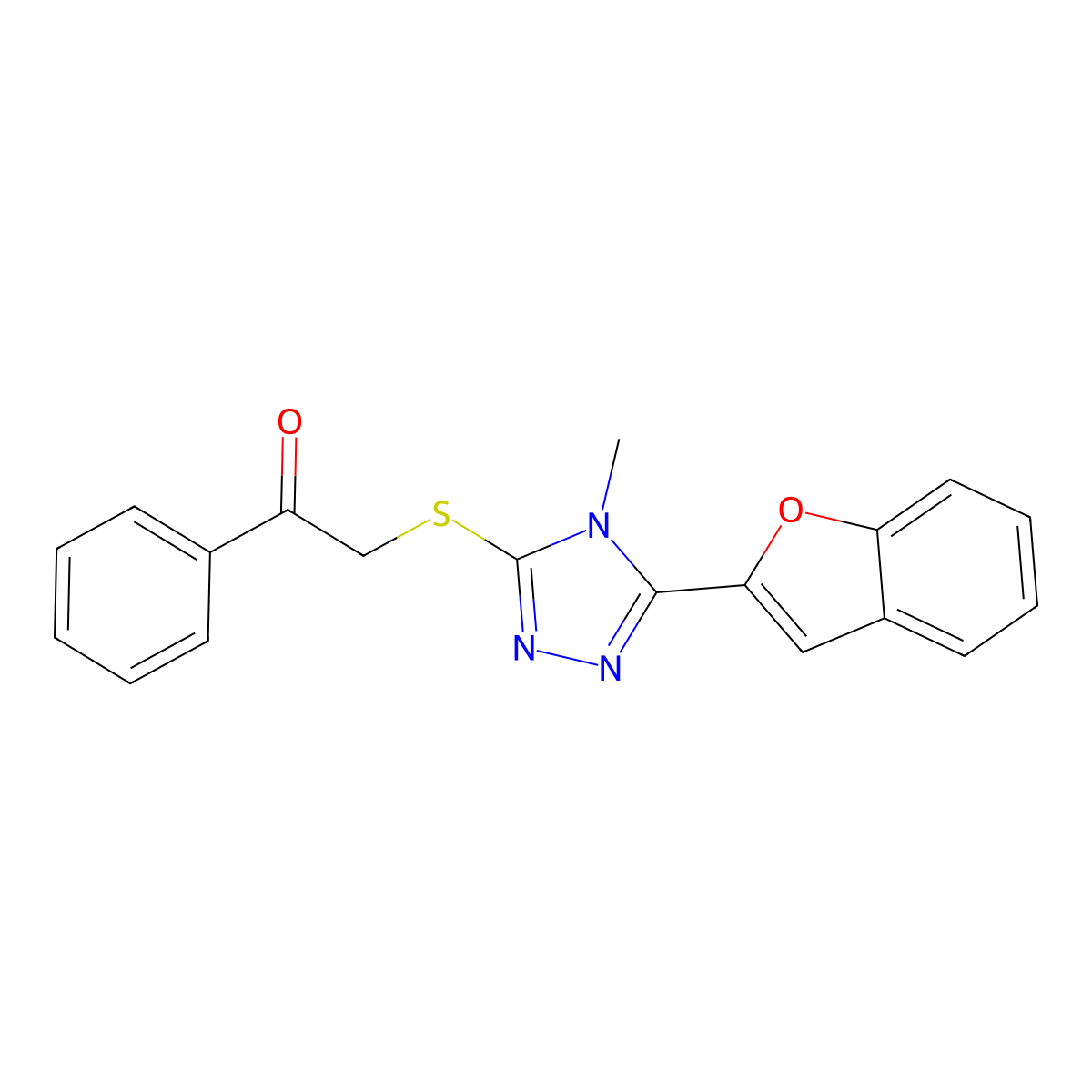 2-[[5-(1-Benzofuran-2-yl)-4-methyl-1,2,4-triazol-3-yl]sulfanyl]-1-phenylethanone molecular structure, CAS 713491-79-3