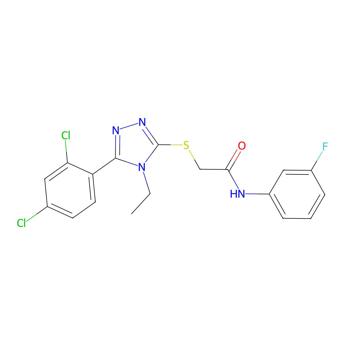 2-[[5-(2,4-dichlorophenyl)-4-ethyl-1,2,4-triazol-3-yl]sulfanyl]-N-(3-fluorophenyl)acetamide molecular structure, CAS 713491-82-8