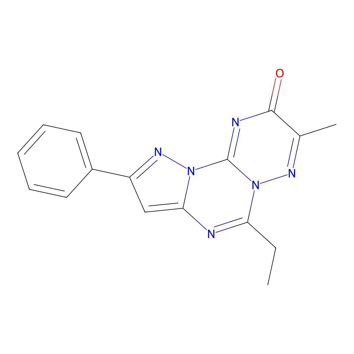 6-ethyl-3-methyl-9-phenyl-2H-pyrazolo[1',5':3,4][1,3,5]triazino[1,2-b][1,2,4]triazin-2-one molecular structure, CAS 713491-87-3