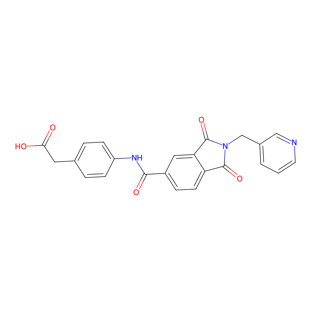 [4-({[1,3-dioxo-2-(pyridin-3-ylmethyl)-2,3-dihydro-1H-isoindol-5-yl]carbonyl}amino)phenyl]acetic acid molecular structure, CAS 713492-24-1