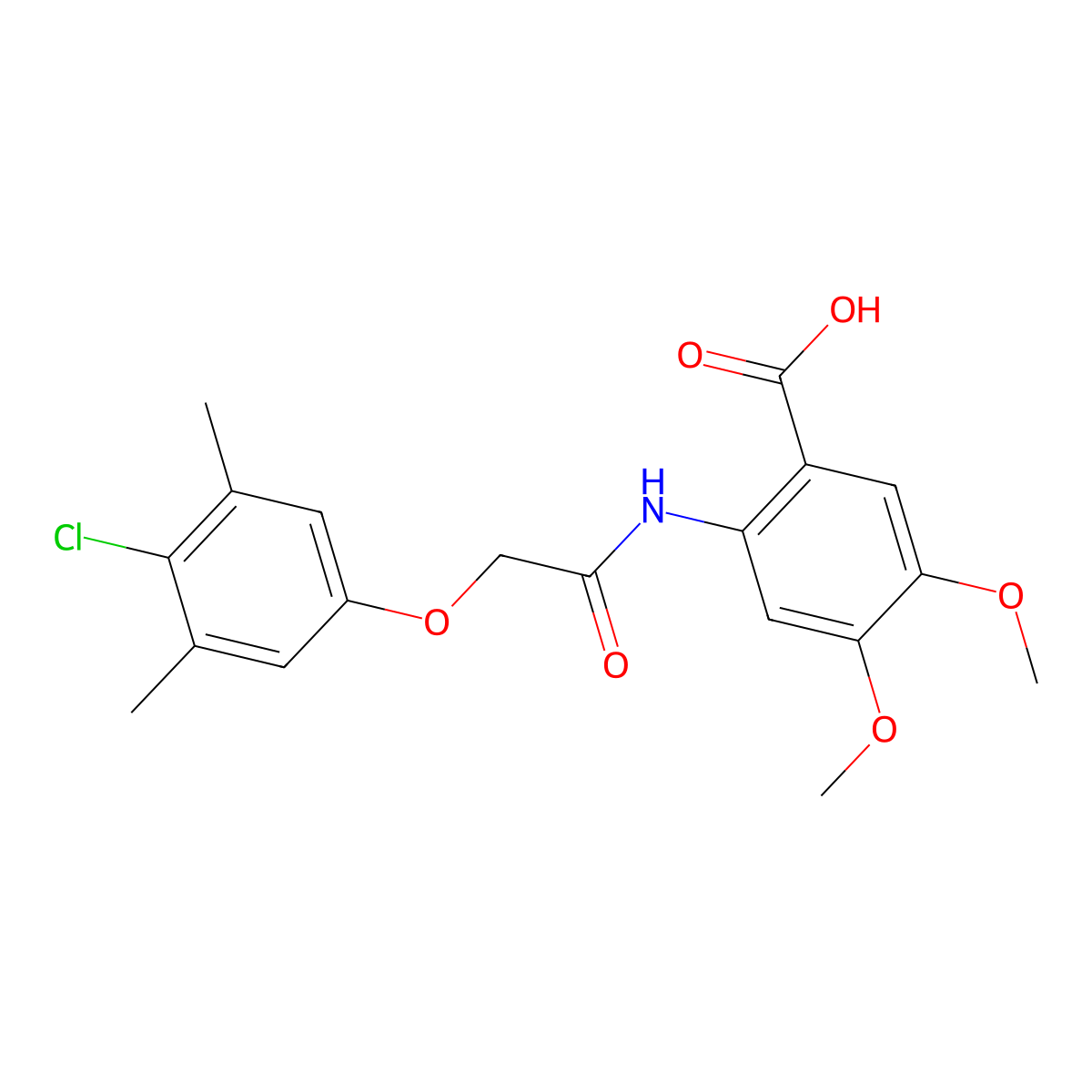 2-{[(4-Chloro-3,5-dimethylphenoxy)acetyl]amino}-4,5-dimethoxybenzoic acid molecular structure, CAS 713492-31-0