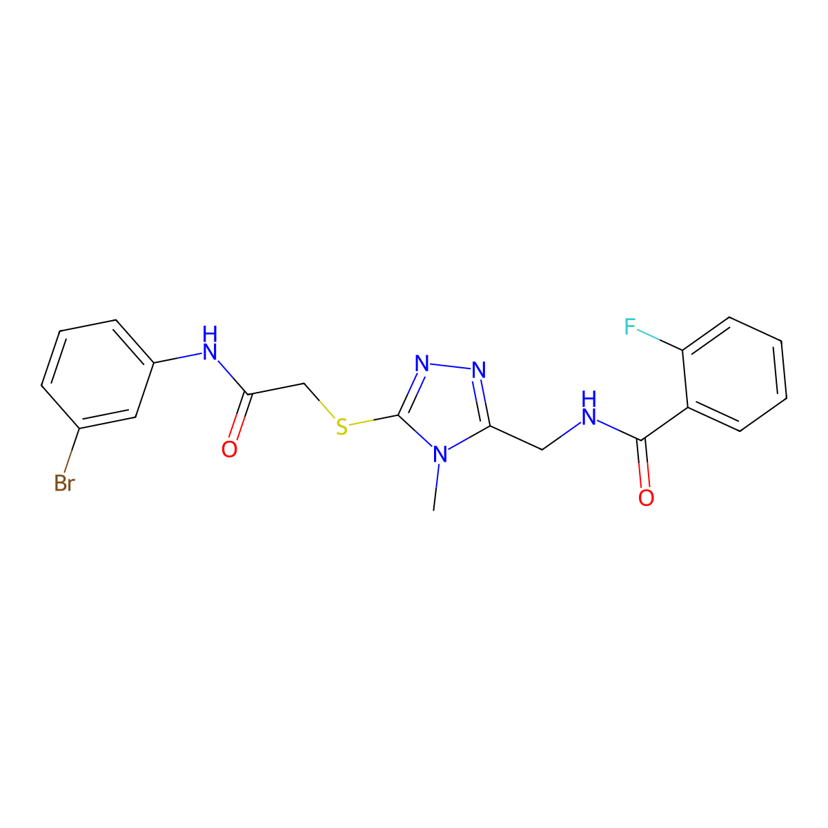 N-[[5-[2-(3-bromoanilino)-2-oxoethyl]sulfanyl-4-methyl-1,2,4-triazol-3-yl]methyl]-2-fluorobenzamide molecular structure, CAS 713492-43-4