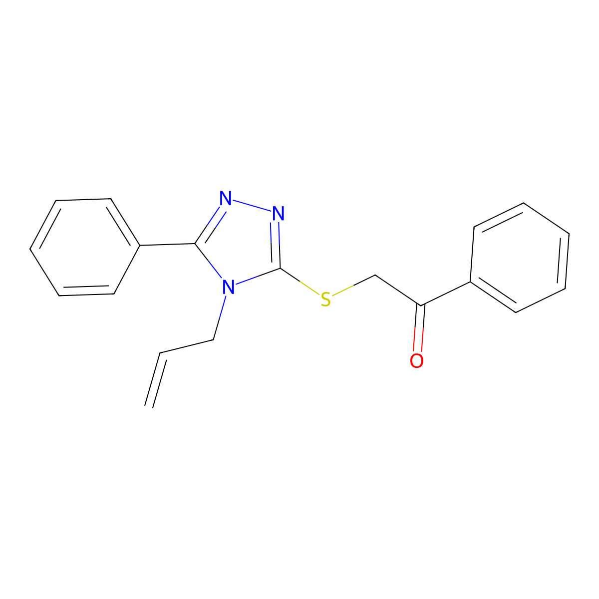 1-Phenyl-2-[(5-phenyl-4-prop-2-enyl-1,2,4-triazol-3-yl)sulfanyl]ethanone molecular structure, CAS 713492-50-3