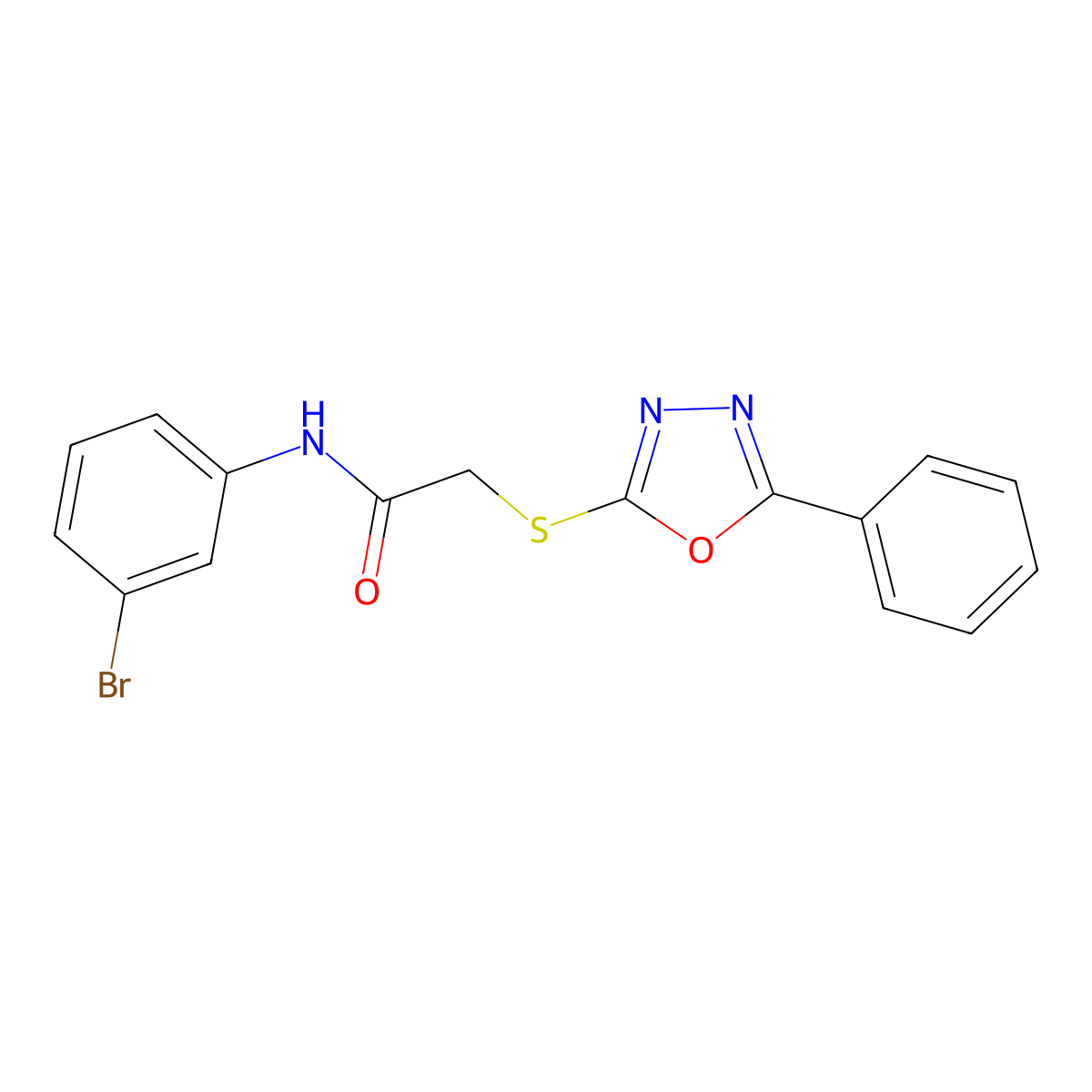 N-(3-bromophenyl)-2-[(5-phenyl-1,3,4-oxadiazol-2-yl)sulfanyl]acetamide molecular structure, CAS 713492-52-5