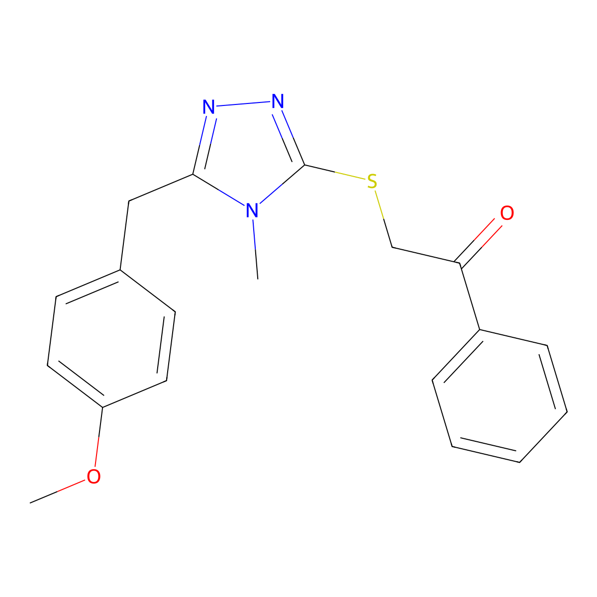 2-[[5-[(4-Methoxyphenyl)methyl]-4-methyl-1,2,4-triazol-3-yl]sulfanyl]-1-phenylethanone molecular structure, CAS 713492-79-6