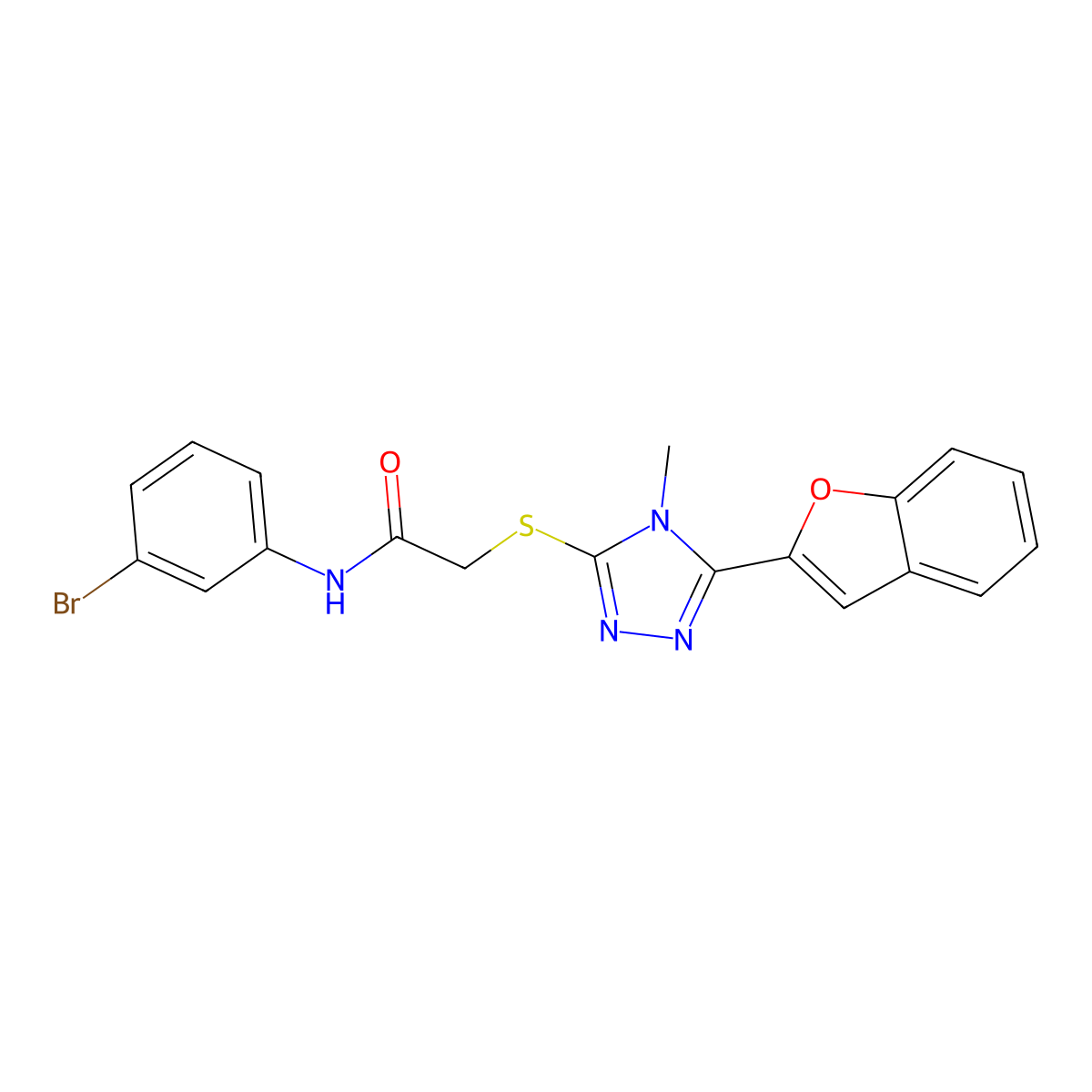 2-[[5-(1-benzofuran-2-yl)-4-methyl-1,2,4-triazol-3-yl]sulfanyl]-N-(3-bromophenyl)acetamide molecular structure, CAS 713492-90-1