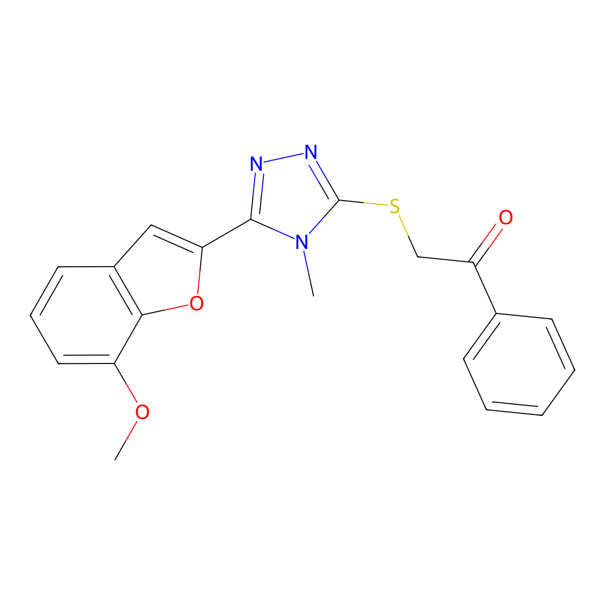 2-[[5-(7-Methoxy-1-benzofuran-2-yl)-4-methyl-1,2,4-triazol-3-yl]sulfanyl]-1-phenylethanone molecular structure, CAS 713493-06-2