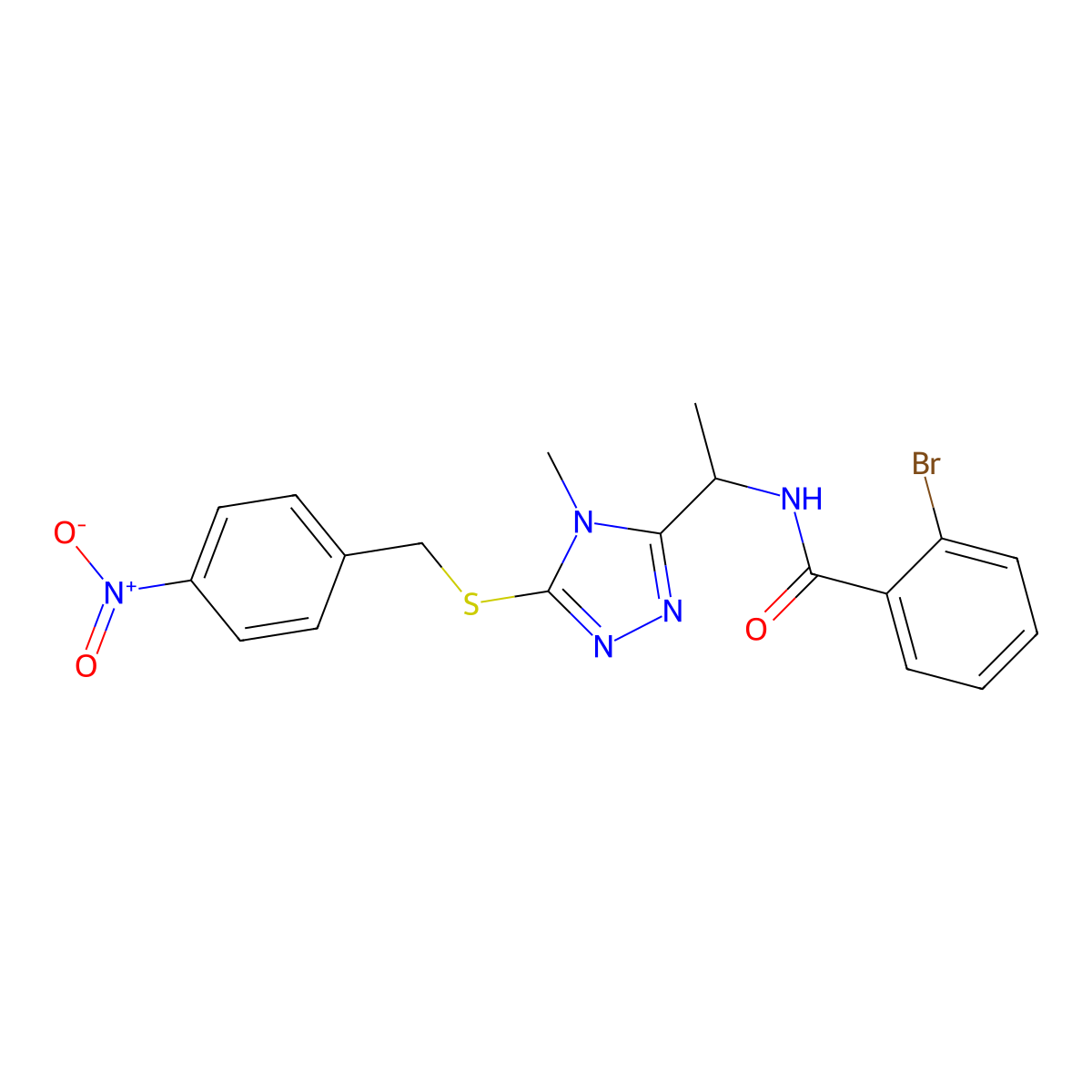 2-bromo-N-(1-{4-methyl-5-[(4-nitrobenzyl)sulfanyl]-4H-1,2,4-triazol-3-yl}ethyl)benzamide molecular structure, CAS 713493-67-5