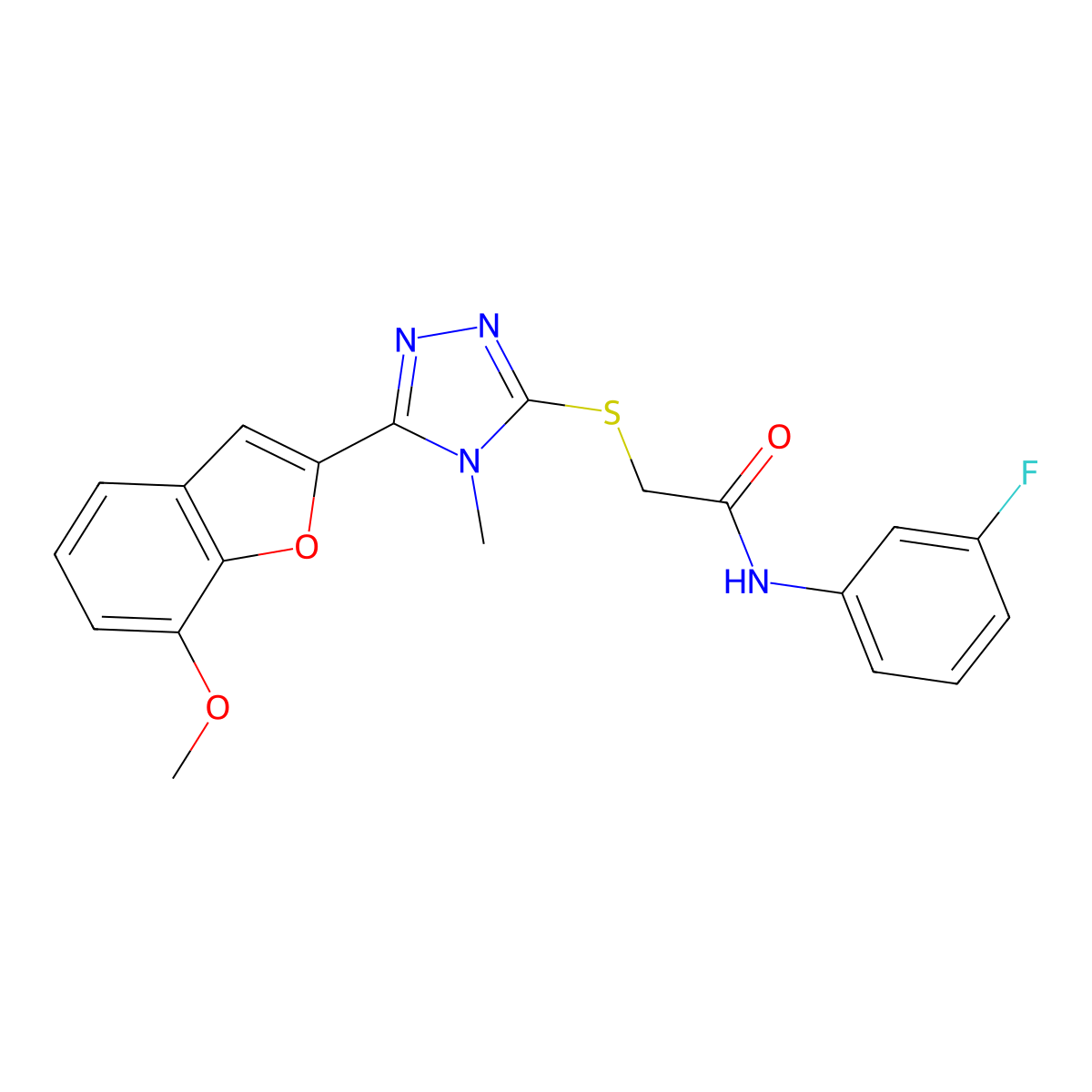 N-(3-fluorophenyl)-2-[[5-(7-methoxy-1-benzofuran-2-yl)-4-methyl-1,2,4-triazol-3-yl]sulfanyl]acetamide molecular structure, CAS 713493-98-2