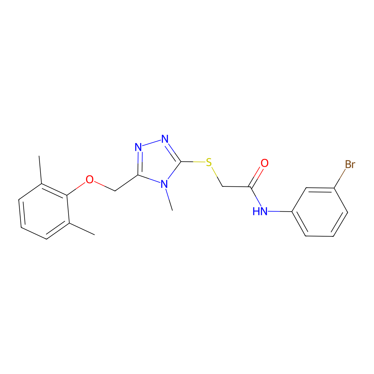 N-(3-bromophenyl)-2-[[5-[(2,6-dimethylphenoxy)methyl]-4-methyl-1,2,4-triazol-3-yl]sulfanyl]acetamide molecular structure, CAS 713494-05-4