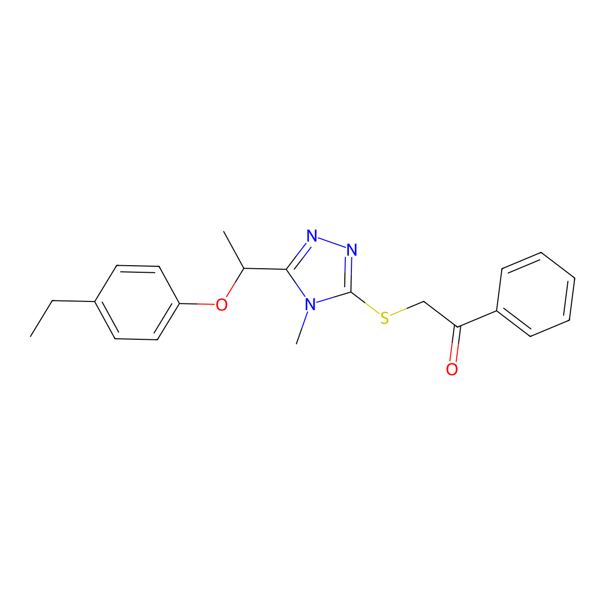 2-({5-[1-(4-ethylphenoxy)ethyl]-4-methyl-4H-1,2,4-triazol-3-yl}sulfanyl)-1-phenylethanone molecular structure, CAS 713494-10-1