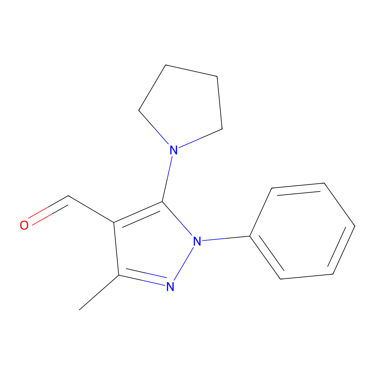 3-methyl-1-phenyl-5-(pyrrolidin-1-yl)-1H-pyrazole-4-carbaldehyde molecular structure, CAS 713496-46-9
