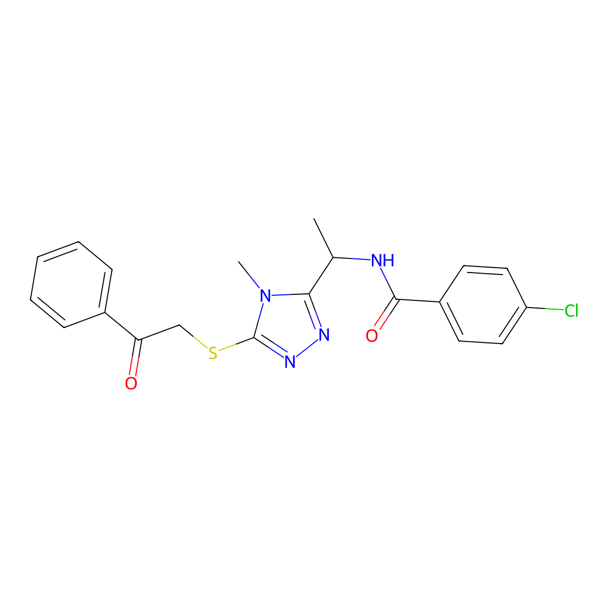 4-chloro-N-(1-{4-methyl-5-[(2-oxo-2-phenylethyl)sulfanyl]-4H-1,2,4-triazol-3-yl}ethyl)benzamide molecular structure, CAS 713498-87-4
