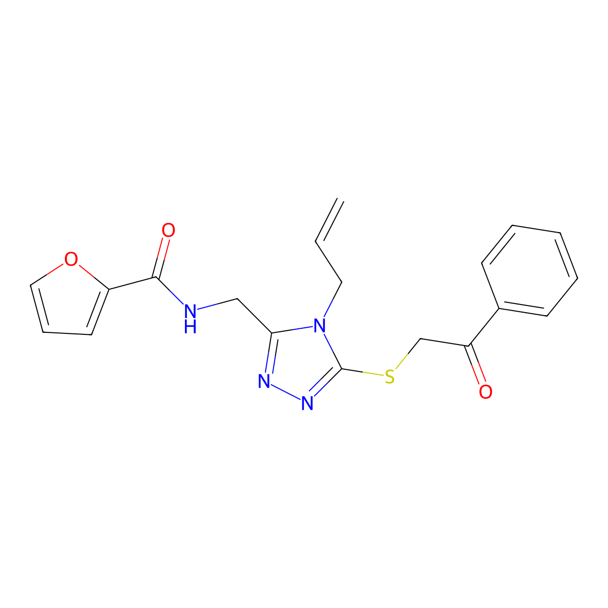 N-[(5-phenacylsulfanyl-4-prop-2-enyl-1,2,4-triazol-3-yl)methyl]furan-2-carboxamide molecular structure, CAS 713498-91-0