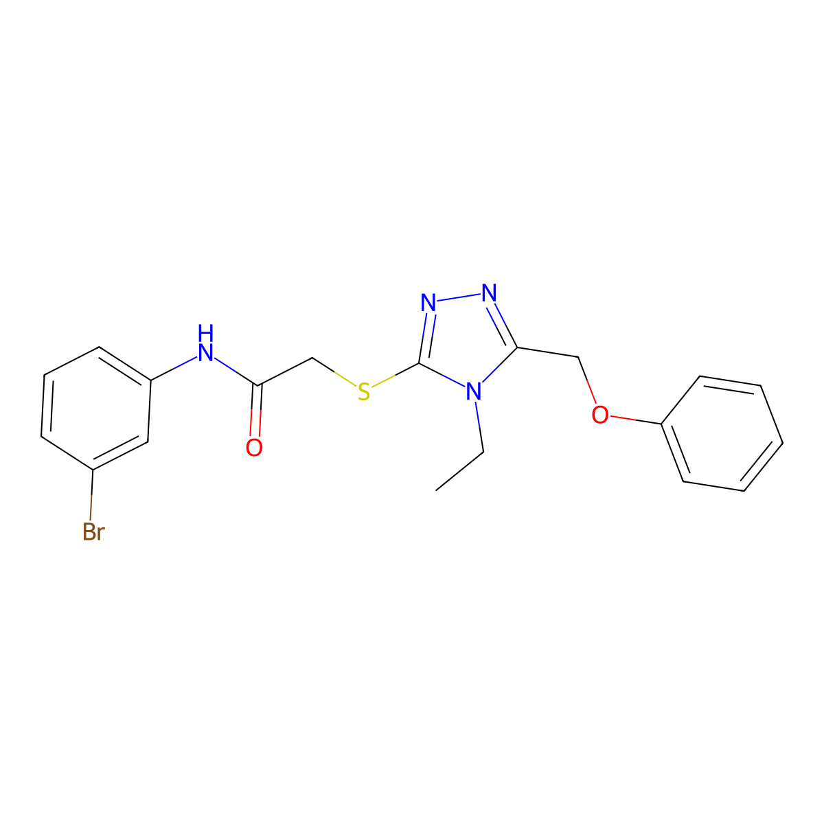 N-(3-bromophenyl)-2-{[4-ethyl-5-(phenoxymethyl)-4H-1,2,4-triazol-3-yl]sulfanyl}acetamide molecular structure, CAS 713498-94-3
