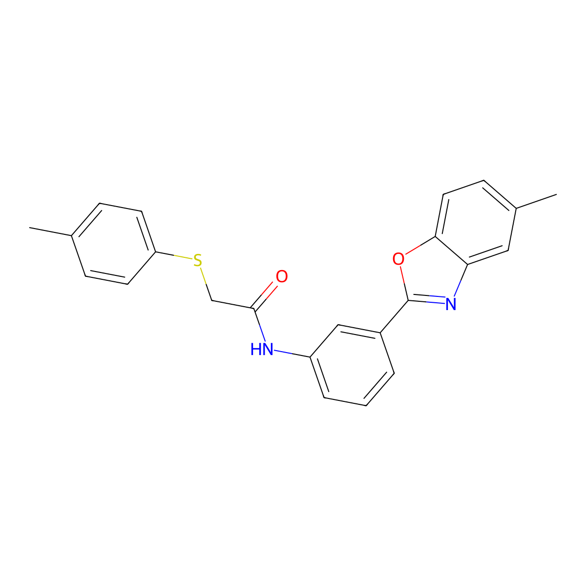N-[3-(5-methyl-1,3-benzoxazol-2-yl)phenyl]-2-(4-methylphenyl)sulfanylacetamide molecular structure, CAS 713499-27-5