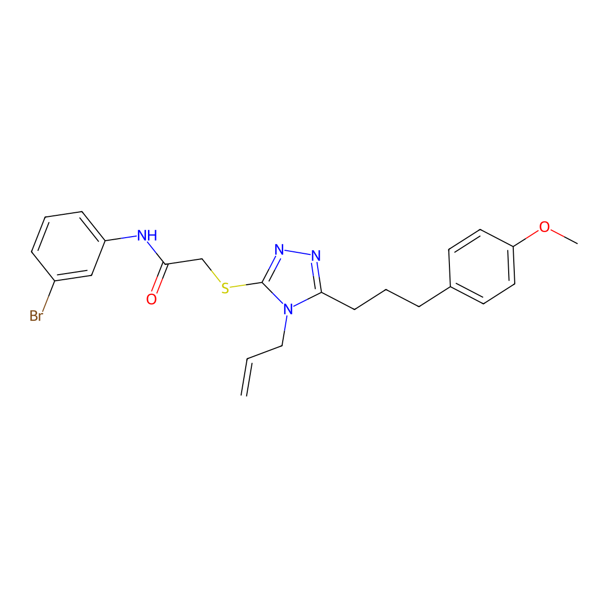 N-(3-bromophenyl)-2-[[5-[3-(4-methoxyphenyl)propyl]-4-prop-2-enyl-1,2,4-triazol-3-yl]sulfanyl]acetamide molecular structure, CAS 713499-82-2