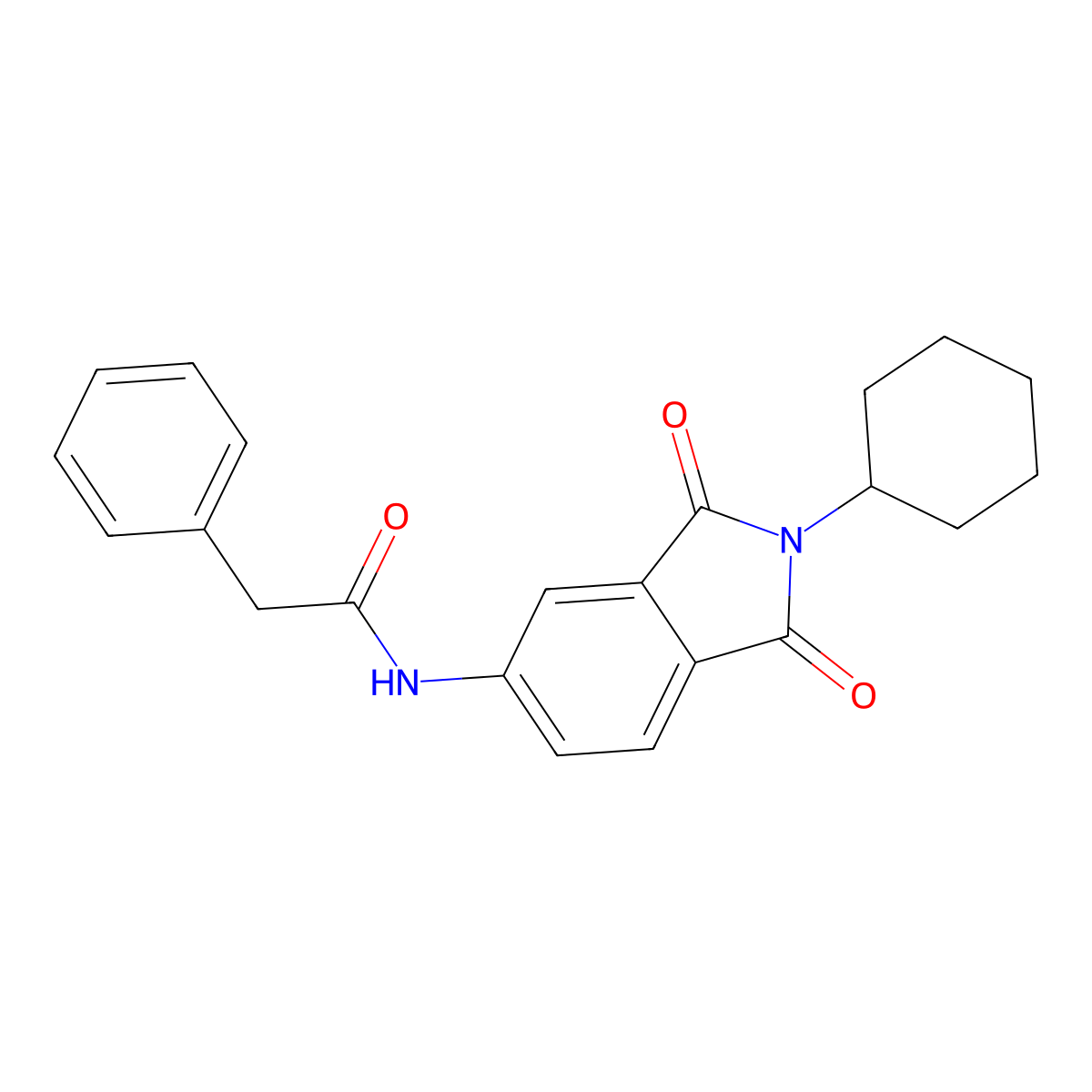 N-(2-cyclohexyl-1,3-dioxoisoindol-5-yl)-2-phenylacetamide molecular structure, CAS 713500-16-4