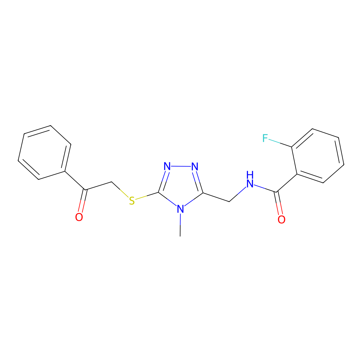 2-fluoro-N-[(4-methyl-5-phenacylsulfanyl-1,2,4-triazol-3-yl)methyl]benzamide molecular structure, CAS 713500-39-1