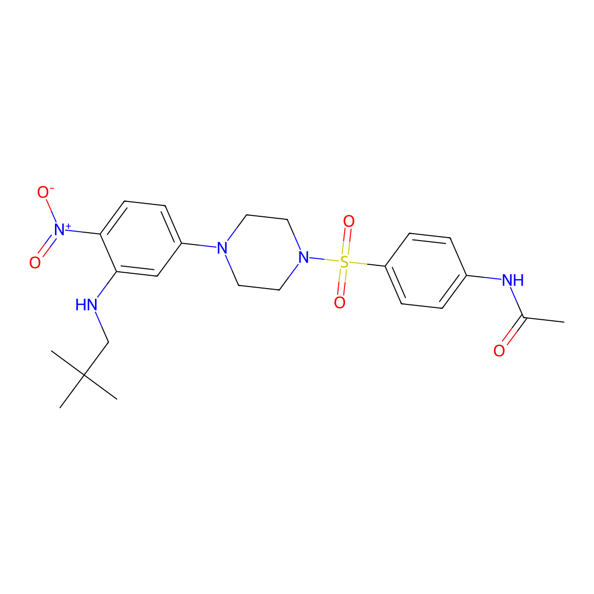 N-[4-[4-[3-(2,2-dimethylpropylamino)-4-nitrophenyl]piperazin-1-yl]sulfonylphenyl]acetamide molecular structure, CAS 713500-69-7