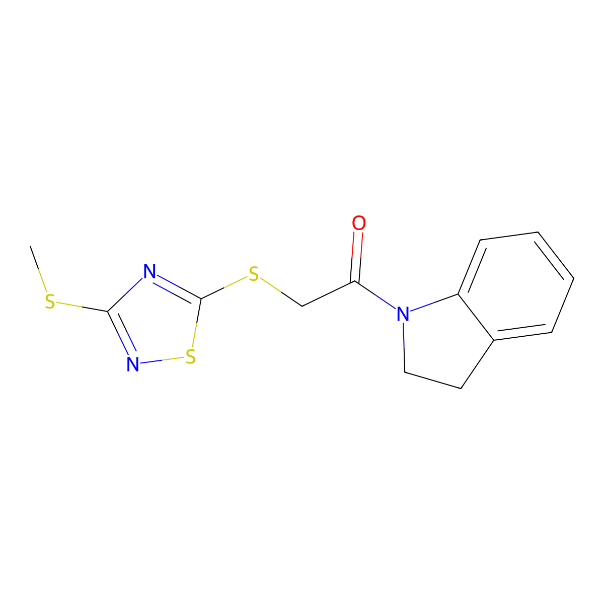 1-(2,3-Dihydroindol-1-yl)-2-[[3-(methylthio)-1,2,4-thiadiazol-5-yl]thio]ethanone molecular structure, CAS 713500-74-4