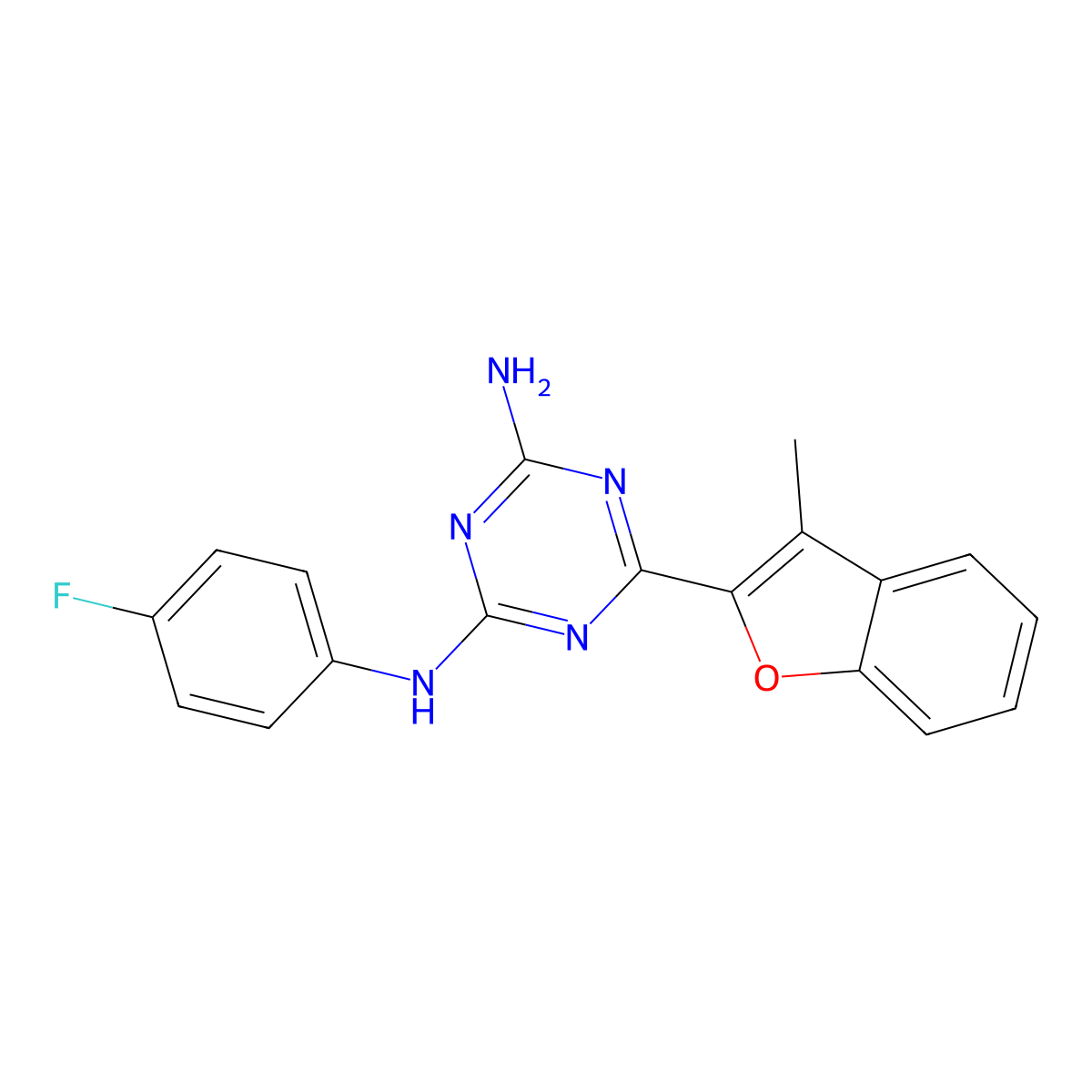 N2-(4-fluorophenyl)-6-(3-methyl-2-benzofuranyl)-1,3,5-triazine-2,4-diamine molecular structure, CAS 713500-87-9