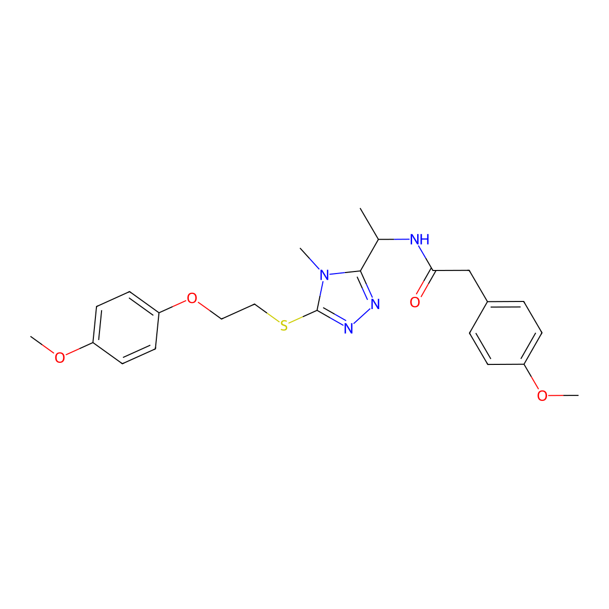 N-[1-(5-{[2-(4-methoxyphenoxy)ethyl]thio}-4-methyl-4H-1,2,4-triazol-3-yl)ethyl]-2-(4-methoxyphenyl)acetamide molecular structure, CAS 713500-91-5