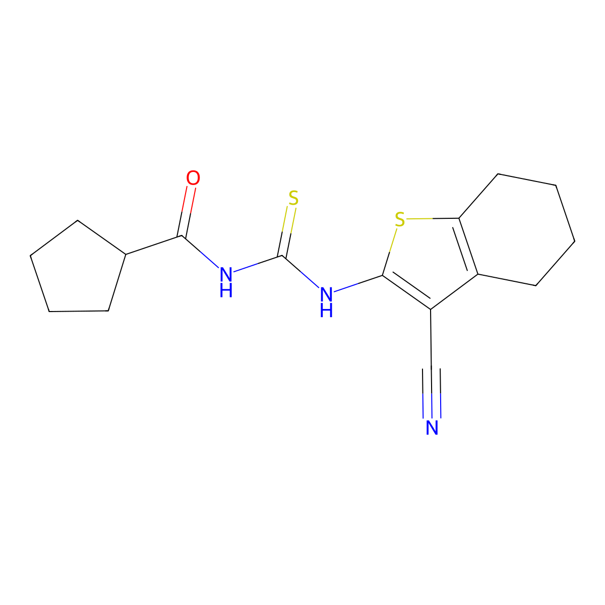 N-[(3-cyano-4,5,6,7-tetrahydro-1-benzothiophen-2-yl)carbamothioyl]cyclopentanecarboxamide molecular structure, CAS 713501-08-7