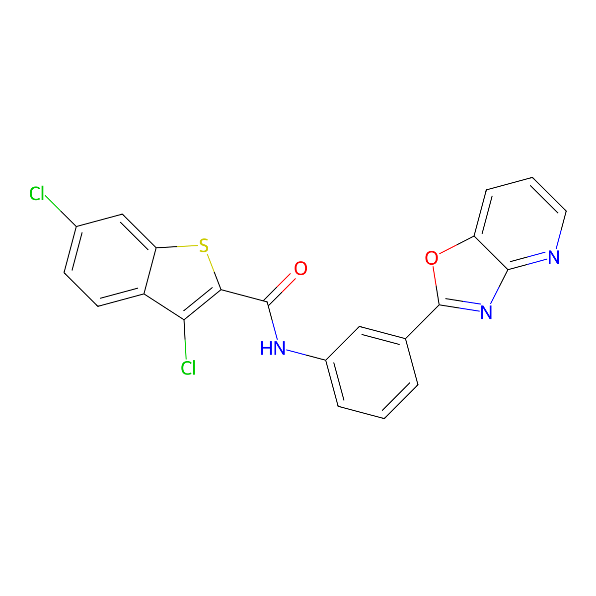 3,6-dichloro-N-[3-([1,3]oxazolo[4,5-b]pyridin-2-yl)phenyl]-1-benzothiophene-2-carboxamide molecular structure, CAS 713501-14-5