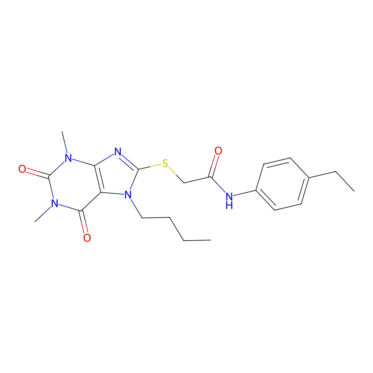 2-(7-butyl-1,3-dimethyl-2,6-dioxopurin-8-yl)sulfanyl-N-(4-ethylphenyl)acetamide molecular structure, CAS 713501-86-1