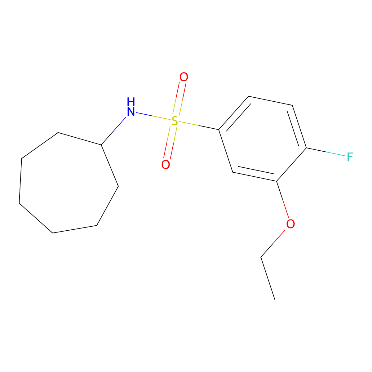 N-cycloheptyl-3-ethoxy-4-fluorobenzenesulfonamide molecular structure, CAS 713502-12-6