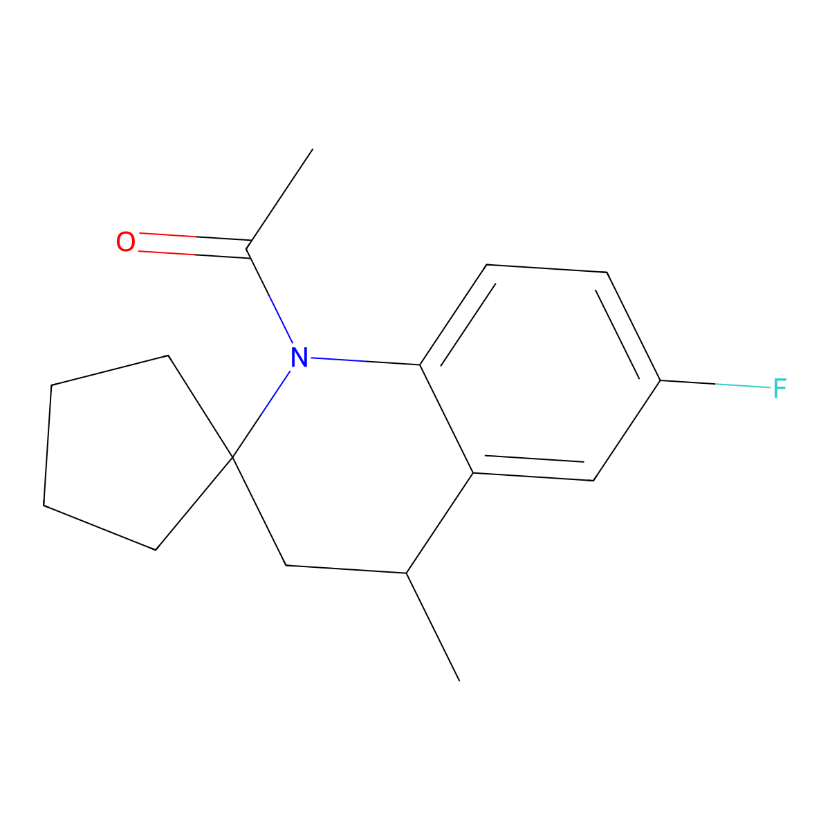 1-(6-Fluoro-4-methylspiro[3,4-dihydroquinoline-2,1'-cyclopentane]-1-yl)ethanone molecular structure, CAS 713502-13-7