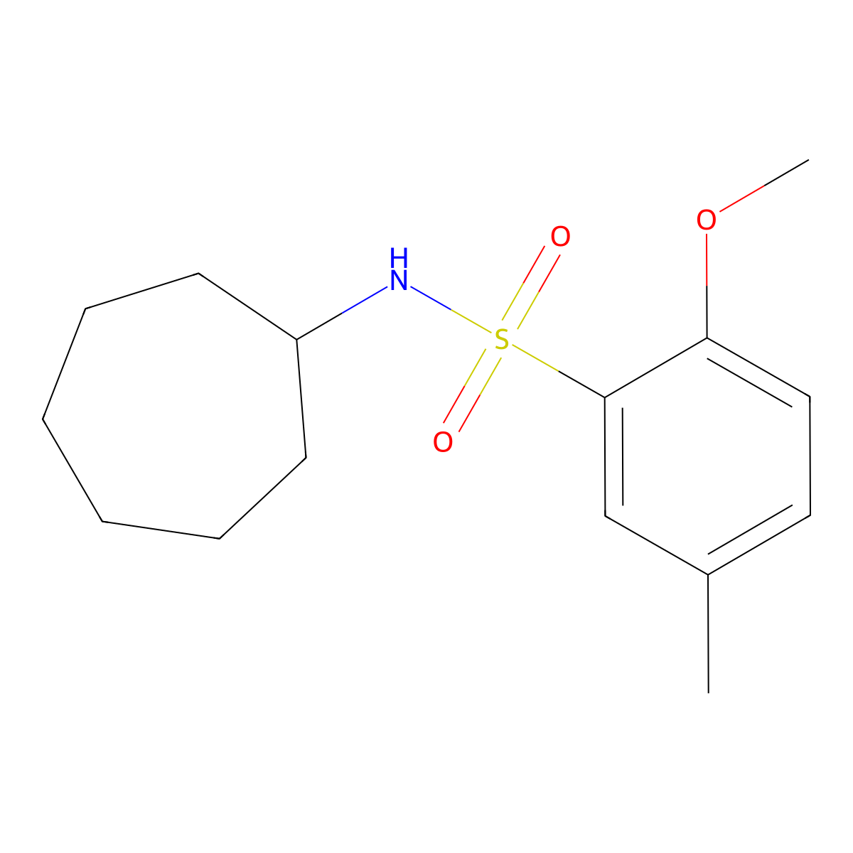 N-cycloheptyl-2-methoxy-5-methylbenzenesulfonamide molecular structure, CAS 713502-33-1