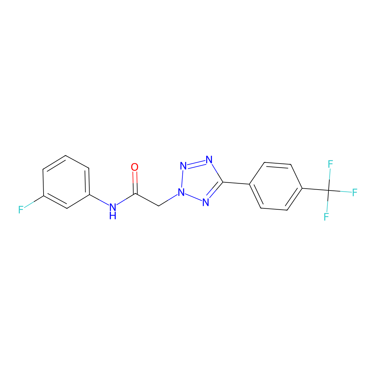N-(3-fluorophenyl)-2-[5-[4-(trifluoromethyl)phenyl]tetrazol-2-yl]acetamide molecular structure, CAS 713502-53-5