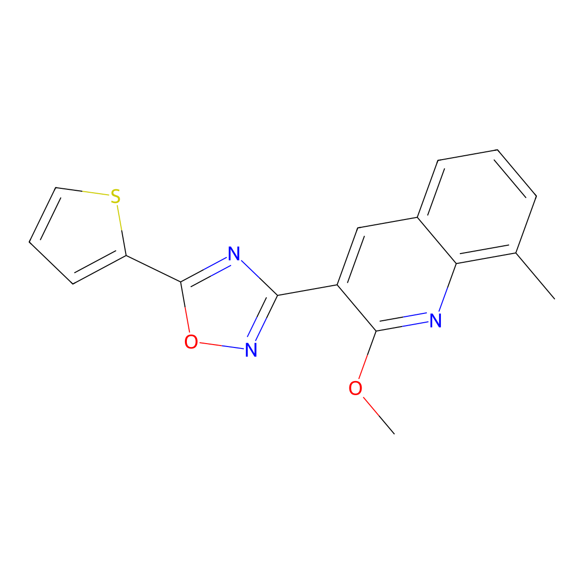 3-(2-Methoxy-8-methylquinolin-3-yl)-5-thiophen-2-yl-1,2,4-oxadiazole molecular structure, CAS 713503-30-1