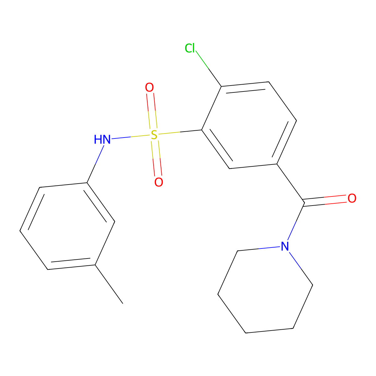 2-chloro-N-(3-methylphenyl)-5-(piperidine-1-carbonyl)benzenesulfonamide molecular structure, CAS 713503-40-3