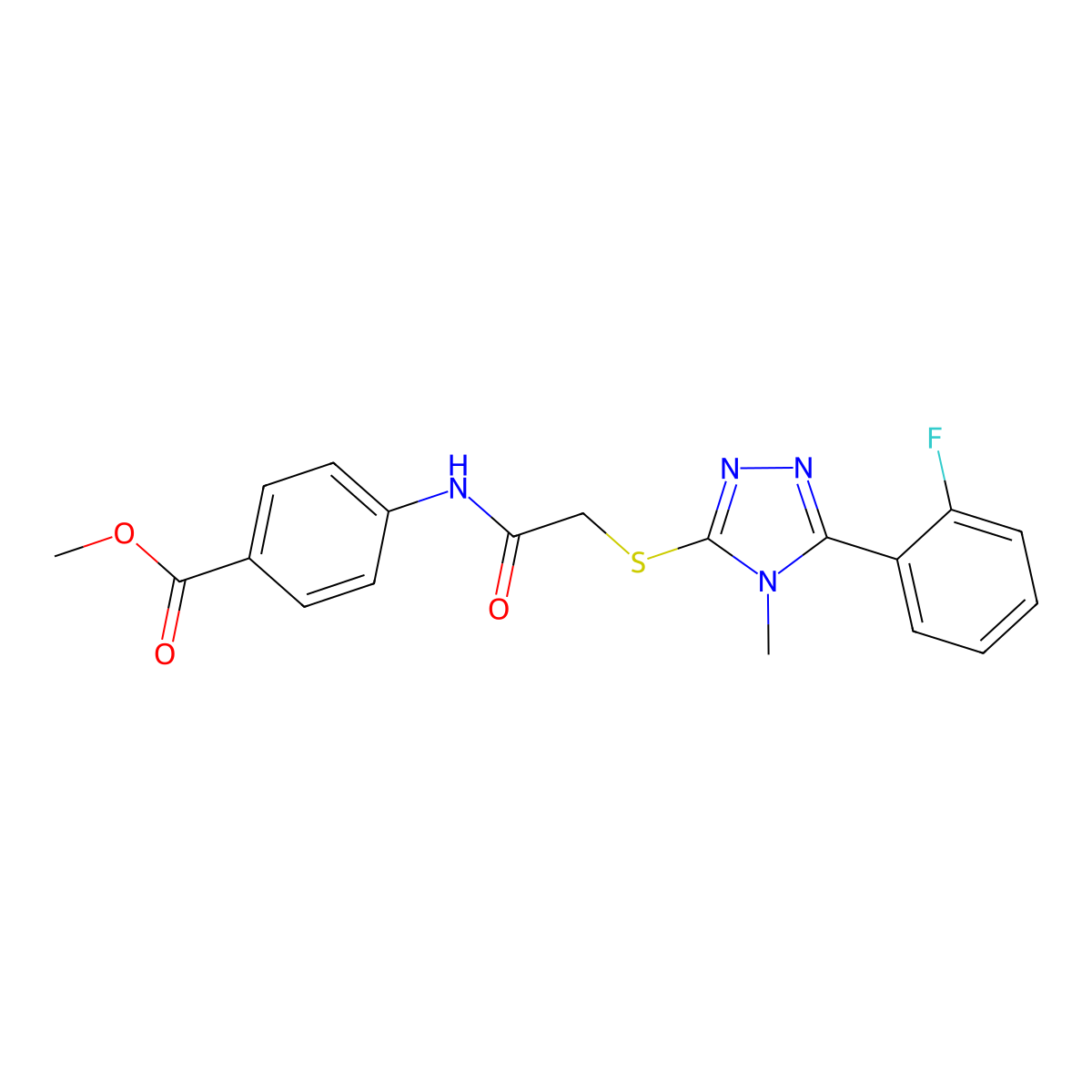 methyl 4-[({[5-(2-fluorophenyl)-4-methyl-4H-1,2,4-triazol-3-yl]sulfanyl}acetyl)amino]benzoate molecular structure, CAS 713503-49-2