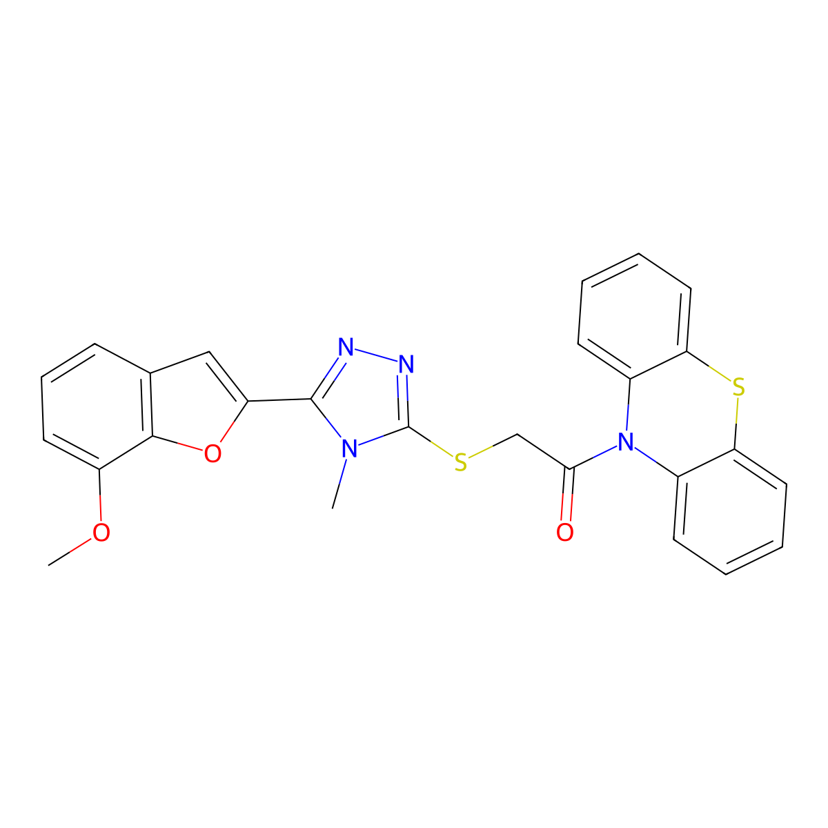 2-[[5-(7-Methoxy-1-benzofuran-2-yl)-4-methyl-1,2,4-triazol-3-yl]sulfanyl]-1-phenothiazin-10-ylethanone molecular structure, CAS 713503-55-0