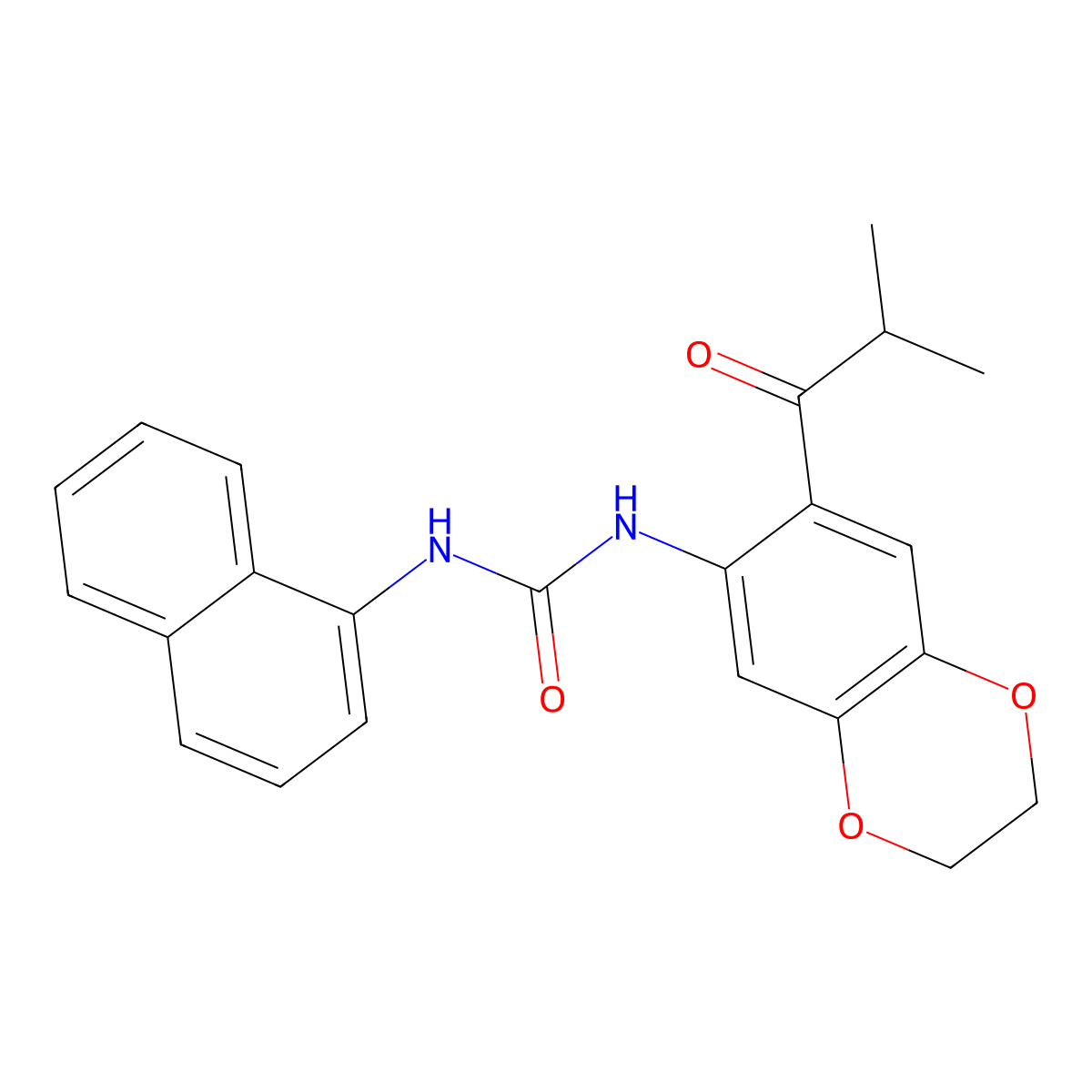 1-[7-(2-Methylpropanoyl)-2,3-dihydro-1,4-benzodioxin-6-yl]-3-naphthalen-1-ylurea molecular structure, CAS 713504-14-4
